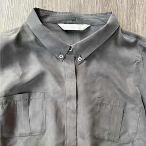 S MaxMara Grey Button Down Silk Feel Blouse Minimalist Shirt Size L